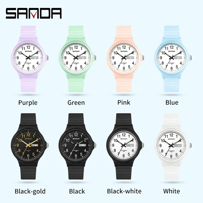 SANDA 6060  Simple Black White Waterproof Watch Clock Reloj Top Brand Calenda Quartz Watch Minimalism Style Ladies Wristwatch