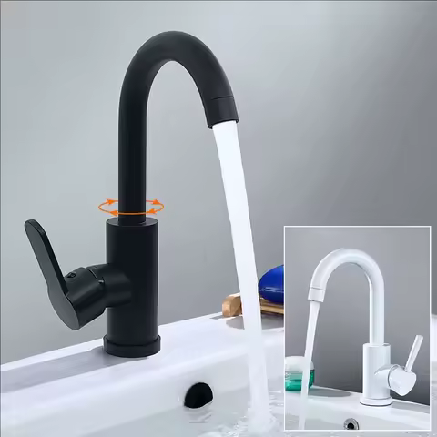 Bathroom Basin Faucets Black Sink Faucets Hot Cold Water Mixer Crane White Deck Mounted 360&deg; Rotating Universal Water Taps
