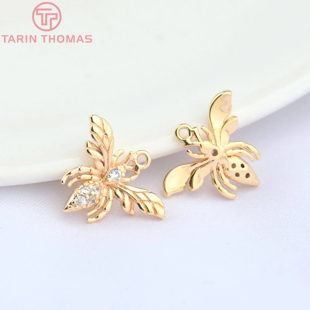 

(4625) 6PCS 14x12MM Hole1MM 24K Gold Color Brass with Zircon Bee Pendants High Quality DIY Jewelry Making Findings Wholesale