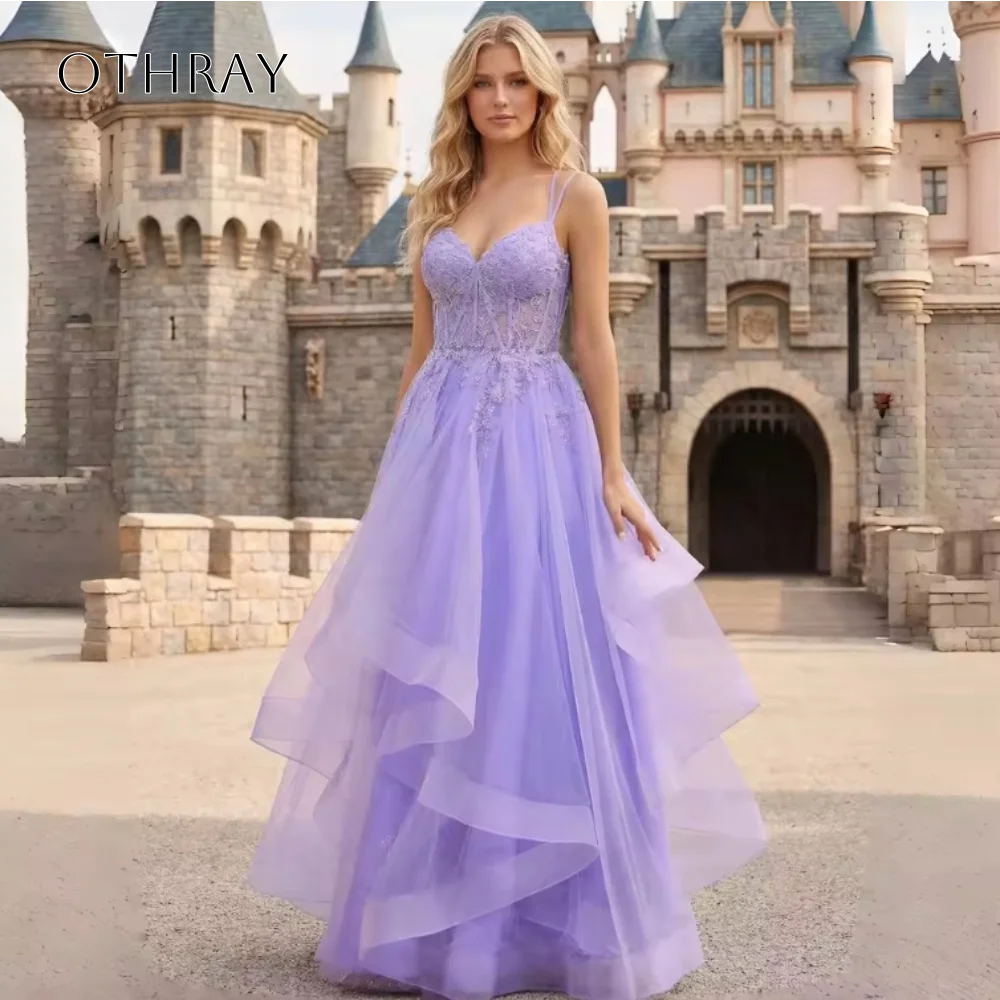 Spaghetti-Trägerkleider aus Spitze, A-Linie, Abendkleider, gerüscht, bodenlang, Korsett, maßgeschneidertes Partykleid فساتين حفلة موسيقية