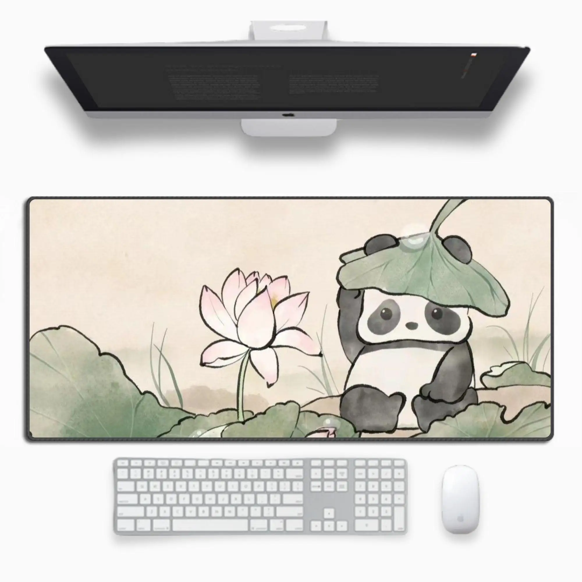 Cute Panda Art Aesthetic Desk Mat, Non-slip and Waterproof Gaming Mouse Pad,Office Decorative Desk Mat, Perfect Gift for Friends