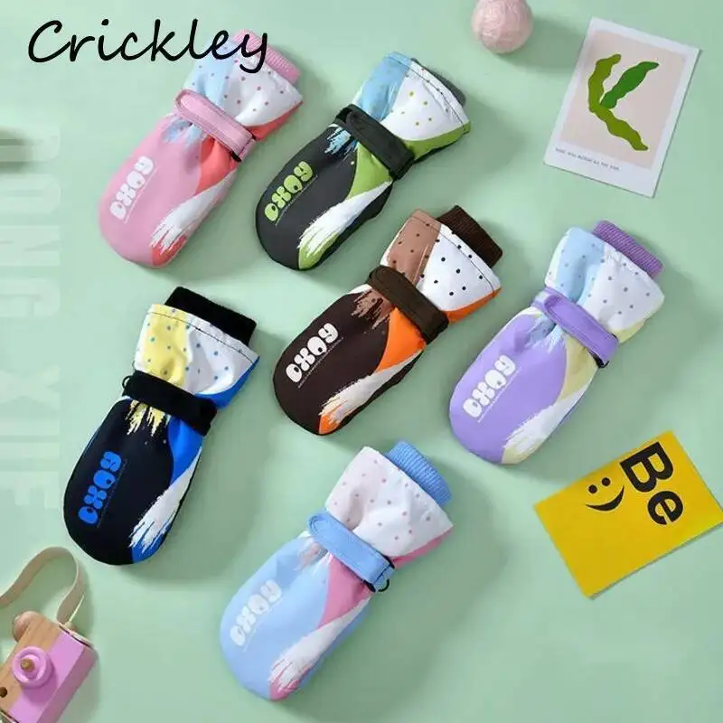 

Patch Color Kids Mittens Winter Windproof Warm Fleece Boys Girls Gloves Skiing Anti Slip Hook Loop Children Gloves
