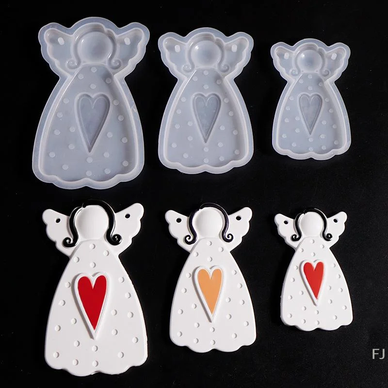 

[YU] Бескаличный ангел, силиконовая форма, подвесное украшение для рождественской елки, пластырь, бетонная смола, форма в виде сердца, точечная текстура, платье, ремесло для девочек