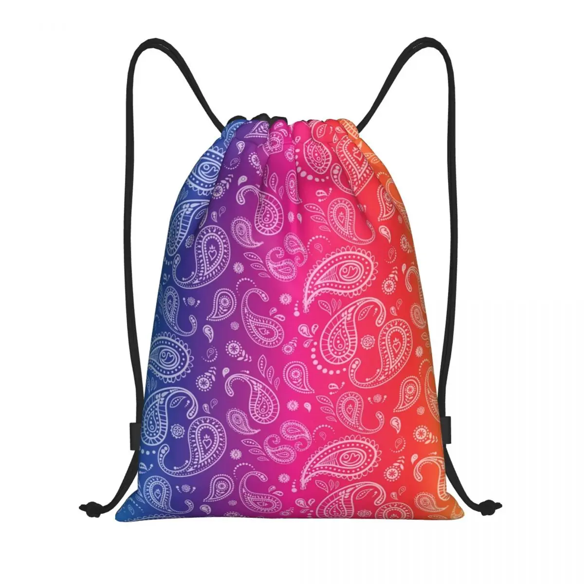 Paisley Rainbow Drawstring Backpack Sports Gym Bag for Men Women Bohemian Floral Style Training Sackpack