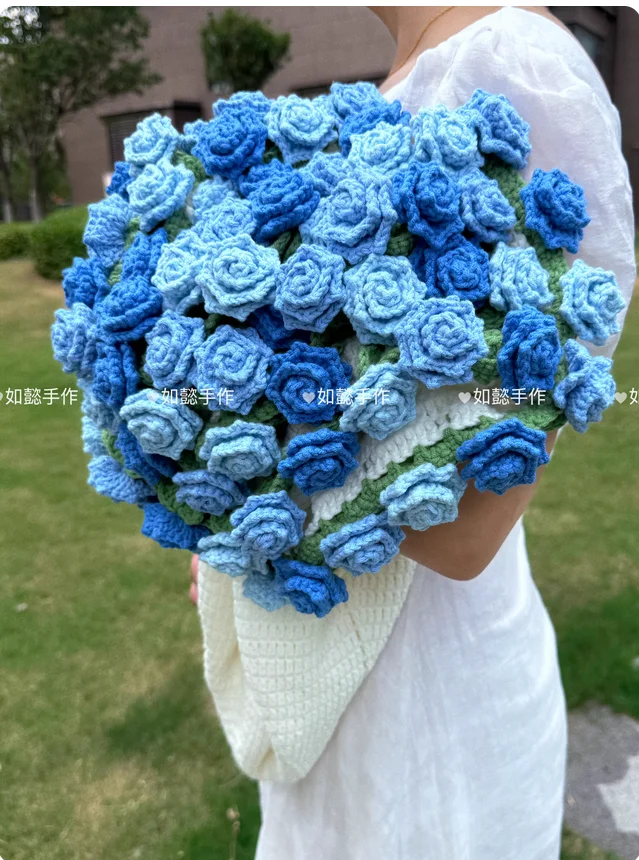 Rose bouquet blanket DIY material kit, lily of the valley flower blanket, wool yarn hand-knitted gift for girlfriend or best fri