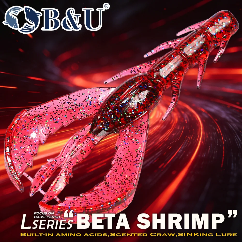 B&U Craw Shrimp Soft Fishing Lures, weiche Kunststoff-Köder für Süßwasser-Barsch, Zander, Hecht und Texas Rig Angeln