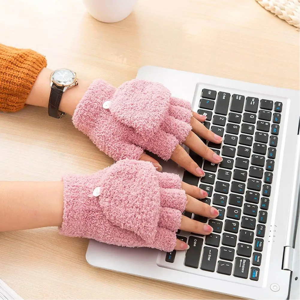 Soft Gloves Thick Coral Fleece Winter Gloves with Flip Cover Warm Cold-proof Mittens for Writing Typing Soft for Students