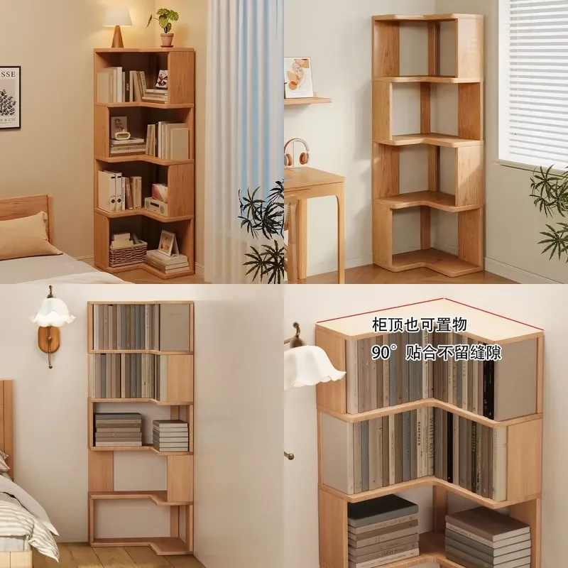 for Internet celebrity solid wood corner bookshelf log bookcase shelf multi-layer storage shelf corner simple floor bookcase