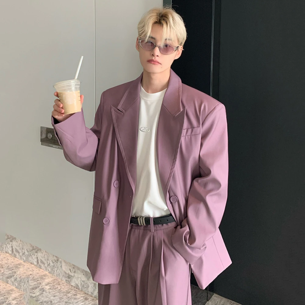 SILIWEYA Fashion Elegant Suits Men Two Piece Trend Set Niche Design Korean Shoulder Pad Coat Male Loose Wide Leg Pants