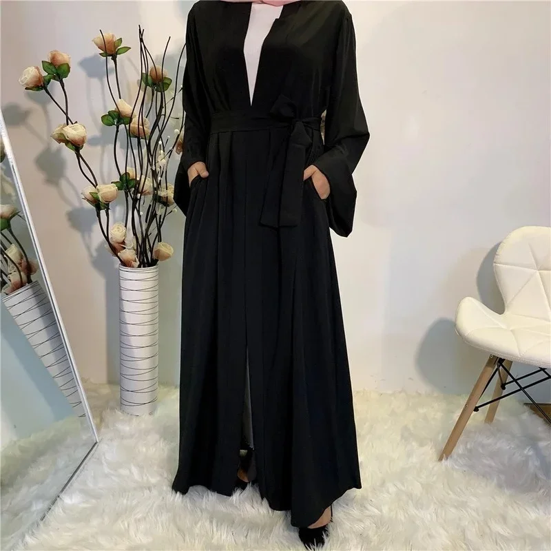 Solid Open Kaftan Dubai Abaya Turkey Kimono Cardigan Robe Muslim Hijab Dress Ramadan Abayas for Women Caftan Islamic Clothing