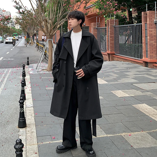 Streetwear Spring Trench Korean Men Fashion Overcoat for Male Long Windbreaker Streetwear Men s Woman s Coat Loose New Clothing AliExpress 200000343