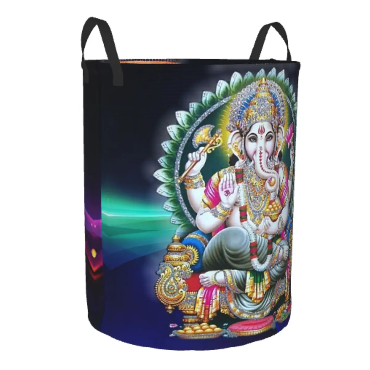 Custom India God Lord Ganesha Laundry Basket Collapsible Large Clothing Storage Bin Hindu Goddess Elephant Baby Hamper