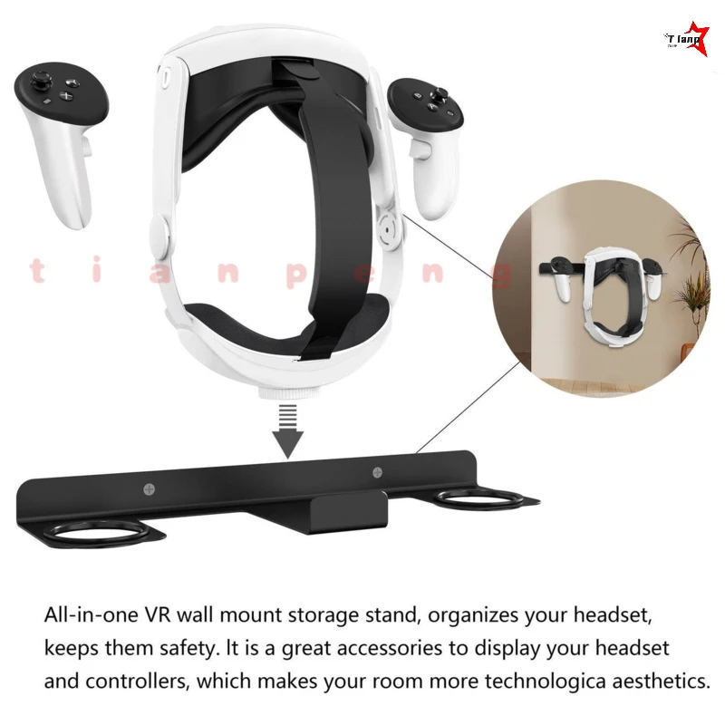 WYORESY For Quest2 Quest3 Quest3S Wall Mount Bracket VR Headset Display Holder Game Gear Storage Organizer Space Saving Accessor - view 3