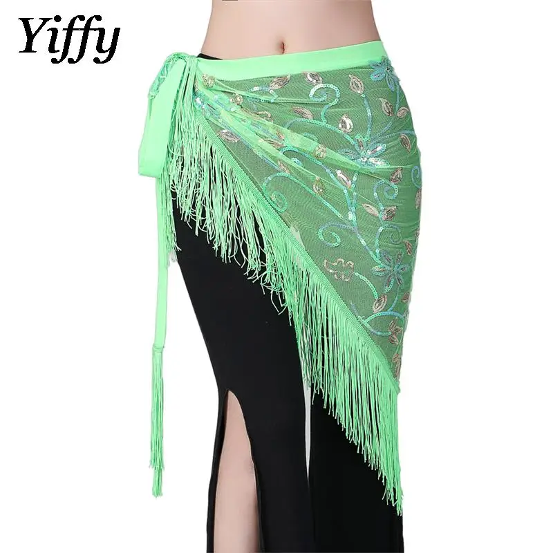 Belly Dance Latin Dance Tassel Hip Scarf Adult Stage Performance Sequin Triangle Scarf Dance Practice Tassel Lacing Waist Scar