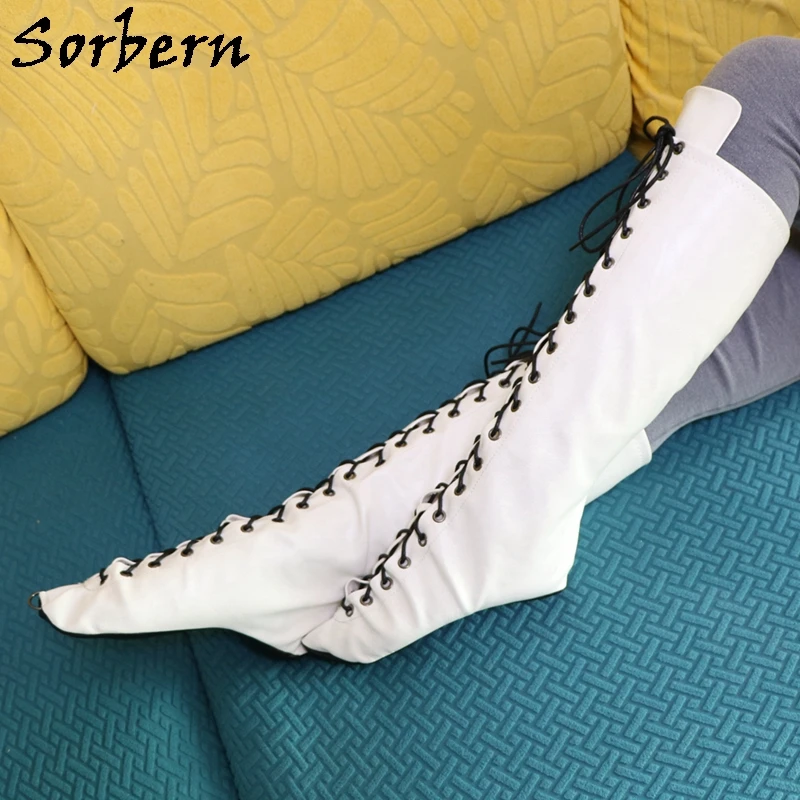 Sorbern 7 Inch Ballet Heelless Boots Covers High Heel Lace Up Shoes For Women Vegan Booty Custom Wide Calf Dragon Heels Boots