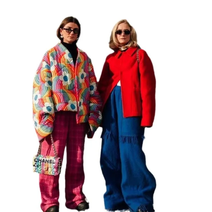 Nuova giacca in cotone alla moda con fiori arcobaleno autunno e inverno per cardigan caldo da donna