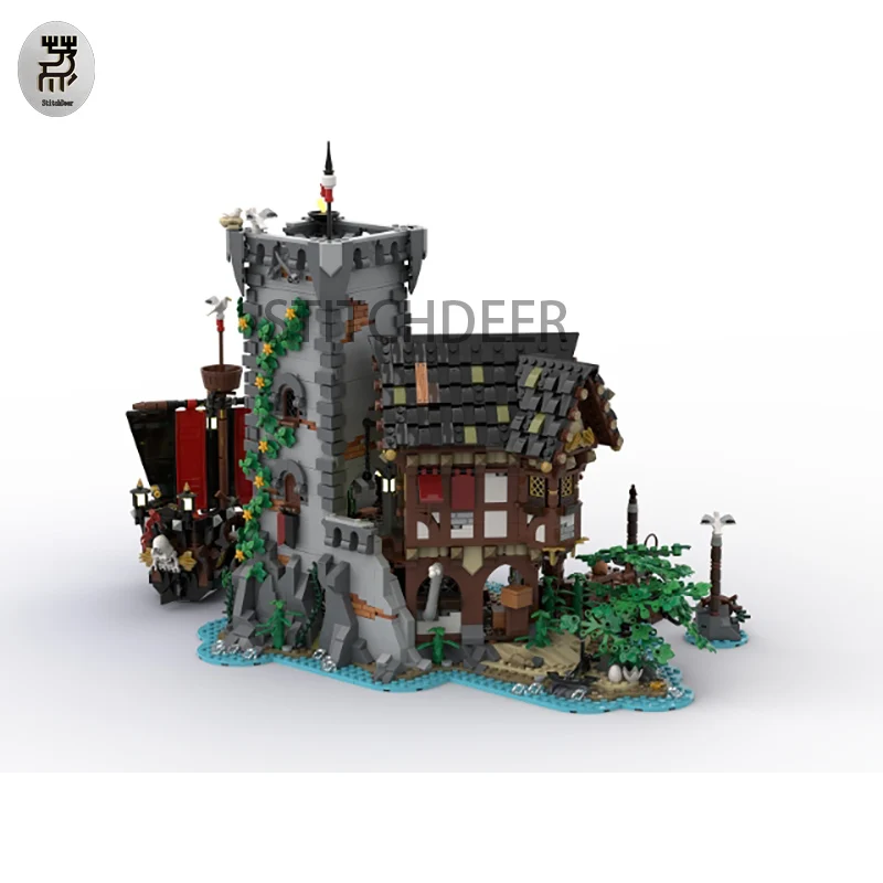 3812PCS MOC Pirate Scenes Modular Architecture The Crimson Outpost Building Blocks Street View Toy Brick Children Birthday Gifts