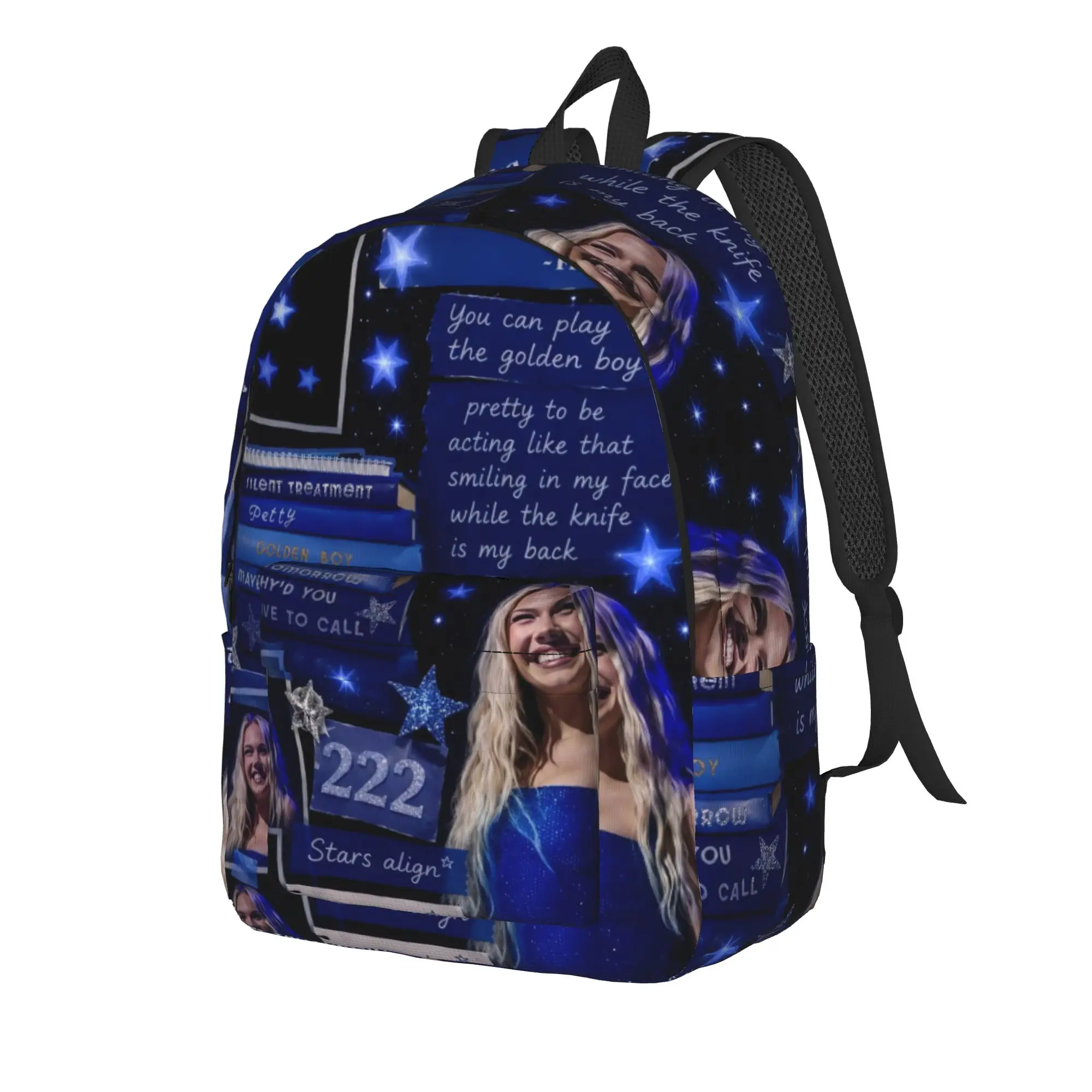 Blue Text Photo Patchwork Freya Skye Backpack  Modern Backpacks Boy Hiking Soft High School Bags Designer Rucksack