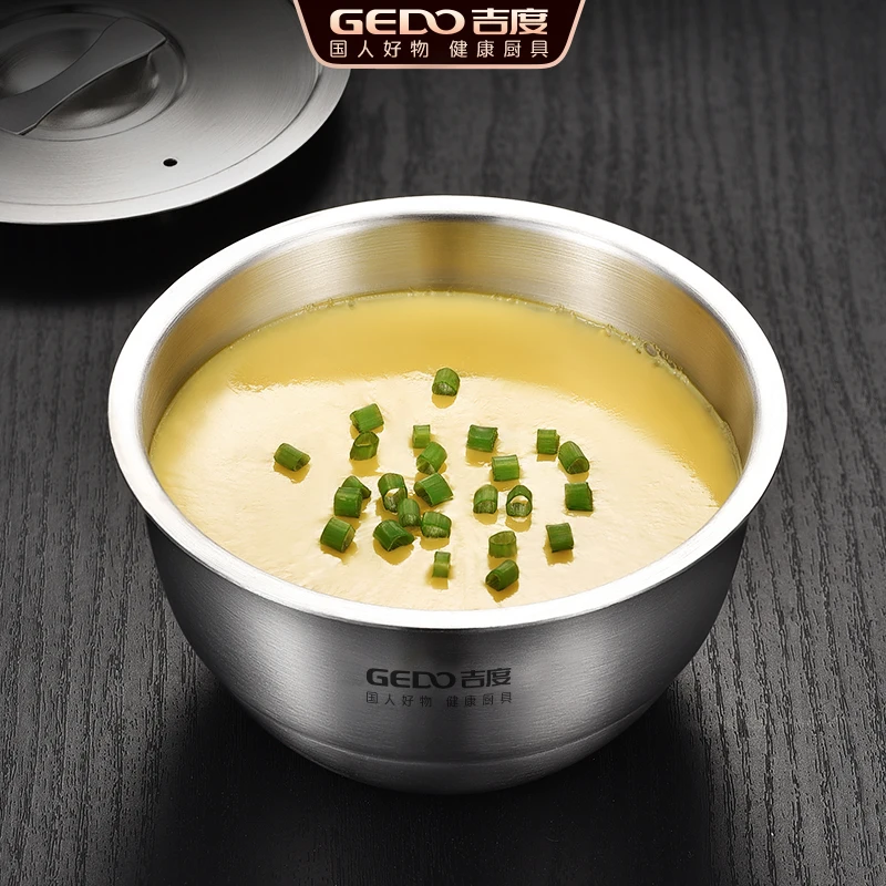 

LFGB Certification Pure 304 Stainless Steel Egg Custard Steaming Bowl 460ml Baby Food Container Fall Resistant Vessel with Lid