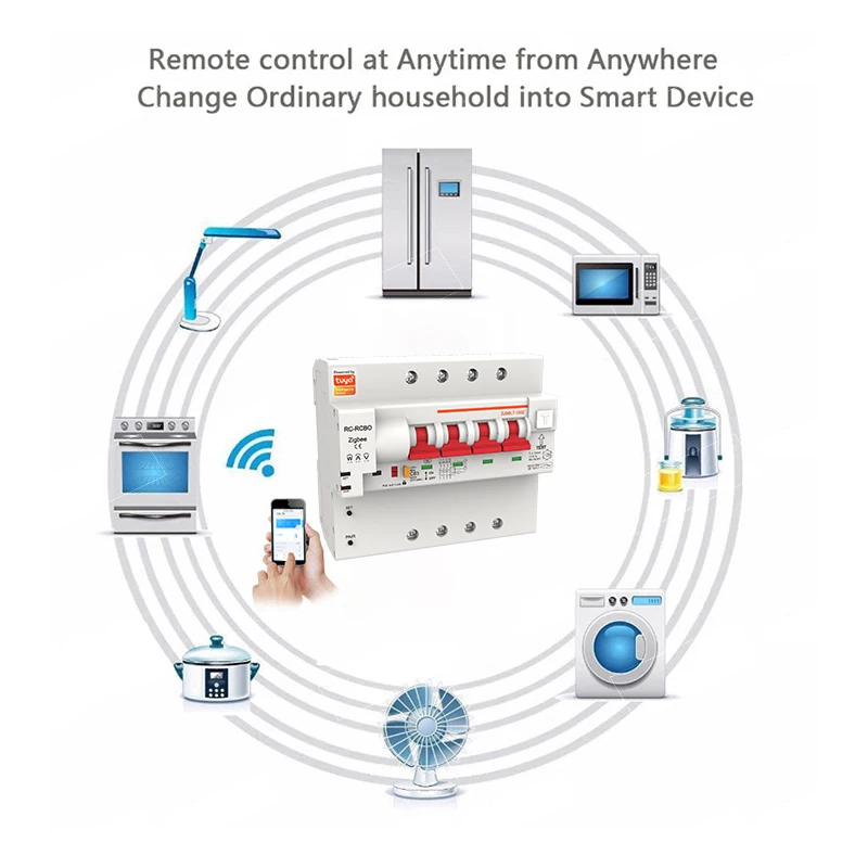 4P RCBO Zigbee Smart Circuit Breaker Energy monitoring and meter function for Alexa and Google home Wireless Leakage Protection