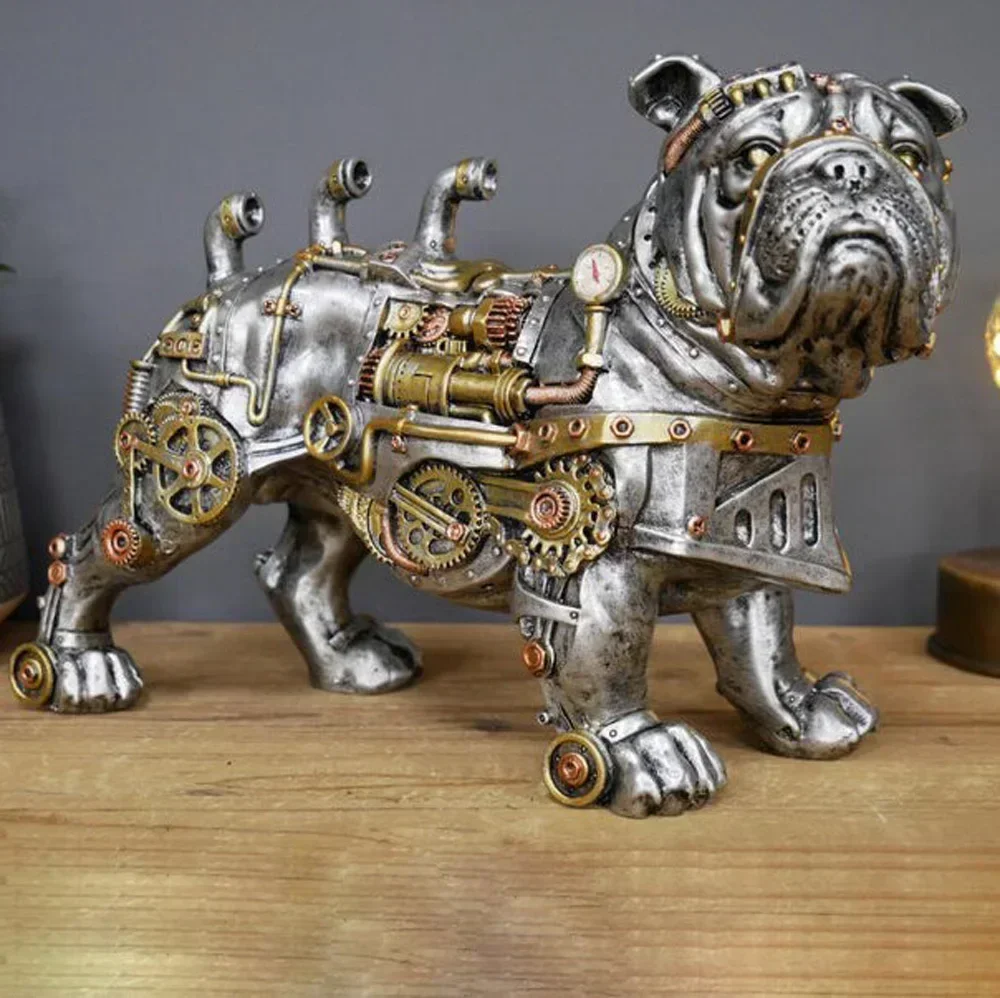 Resin Crafts Home Decoration Steampunk Dog Statue Wolf Living Room Knick-Knack New Year Gift Miniature Animal Sculpture Statue