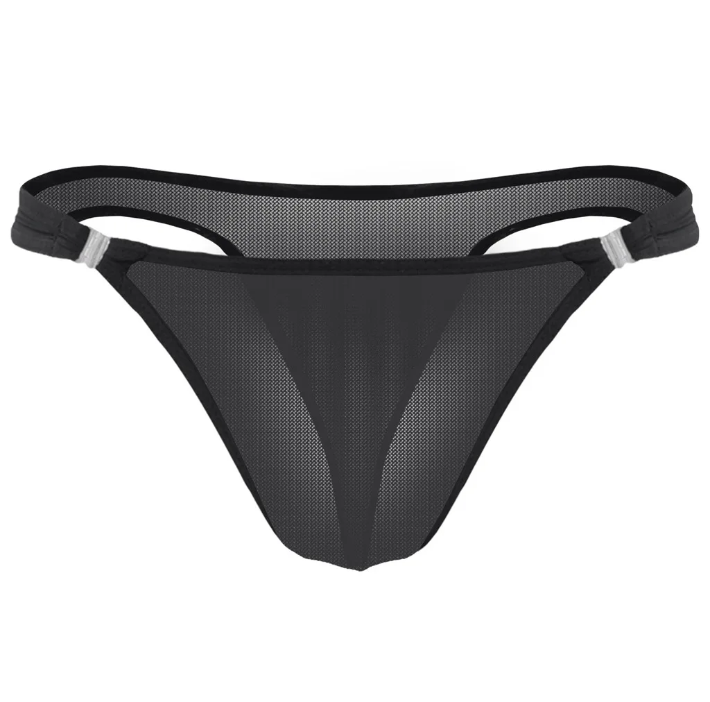 

Sexy Men's Underwear Ice Silk Buckle T Back Thong Sissy U Convex Pouch G-string Transparent Shorts Underpant Breathable Lingerie