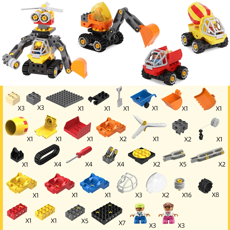 Machines 45002 Multi Shaped Engineering Vehicle Big Building Blocks Excavator Street Roller Educational Bricks Toys