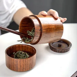 Tea can solid wood handmade box travel portable moisture-proof double-layer sealed Pu'er tea storage tank