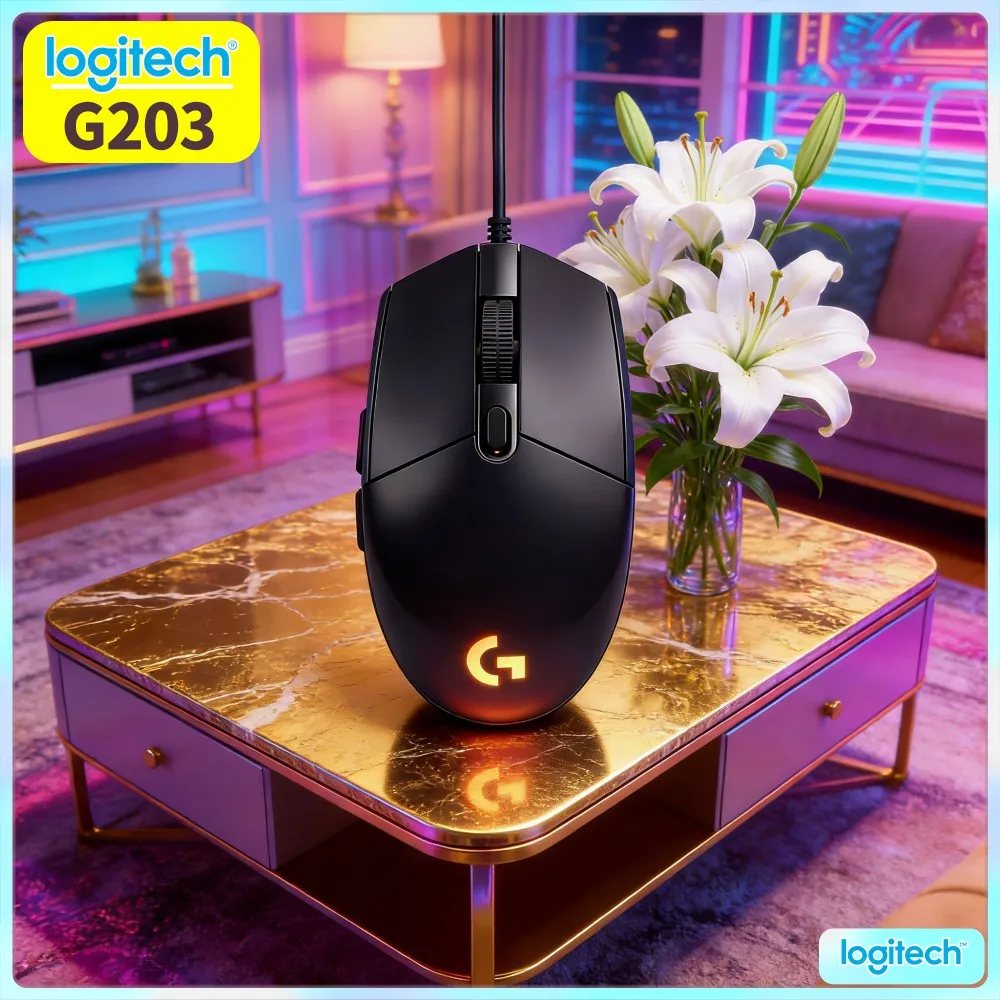 Logitech G203 Wired Gaming Mouse Quick‑Response Trigger Keys Bright RGB Anti‑Slip Base USB Pc Office