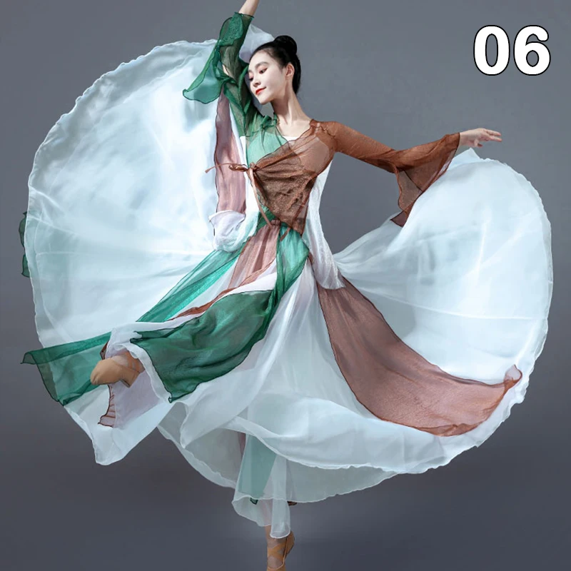 720 Degree Two-color Chiffon Dance Skirt Women Ballet Classical Dance Long Skirts Dancer Practice Classical Modern Dance Costume