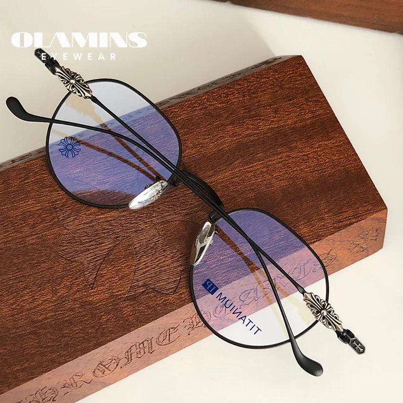 OLAMINS Fashion Glasses Frame Elegant Luxury Oval  Glasses Frame Modern Female Male Spectacles Personal Spectacle Frame Chrom 7