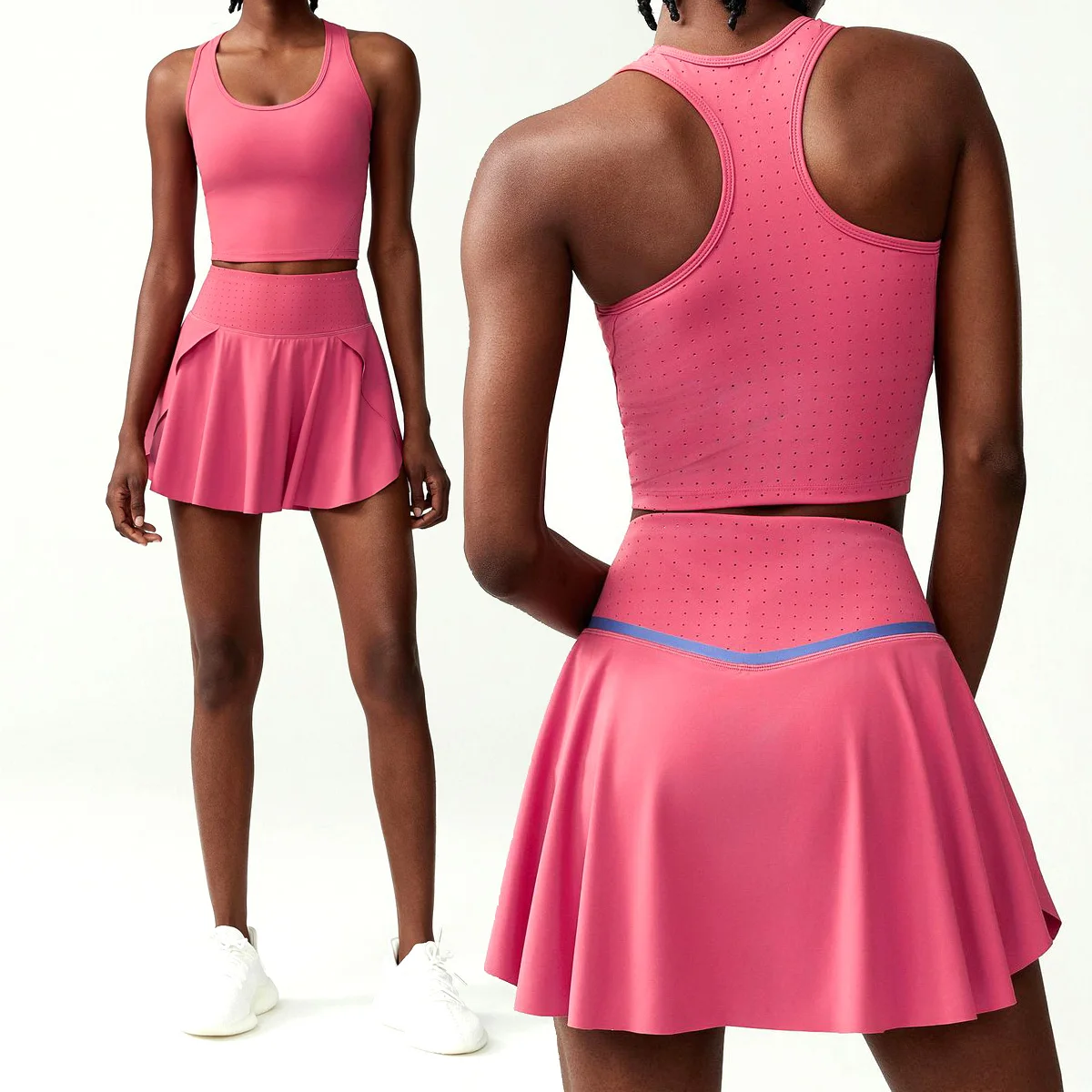 

Модный спортивный комплект из 2 предметов с теннисной юбкой, мини-юбки, жилет для гольфа, спортивный топ, спортивная одежда, спортивная одежда, костюм для бадминтона, теннисного костюма