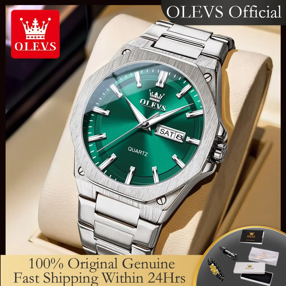 

OLEVS 3733 Original Men's Watches Steel Strap Dual Calendar Hot Sale Quartz Watches for Man MinimalistLuxury Top Brand Man Watch