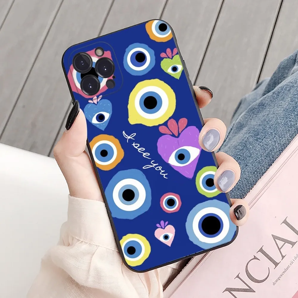 Funny Turkish Lucky Blue Evil Eye Phone Case For iPhone 15 14 11 12 13 Mini Pro XS Max Cover 6 7 8 Plus X XR SE 2020 Funda Shell
