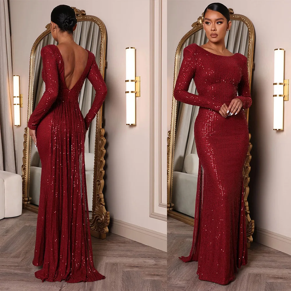 

Rocwickline New Summer and Autumn Women's Ball Dress Vintage Celebrities Accessible Luxury Solid Backless Elegant Slim Dress