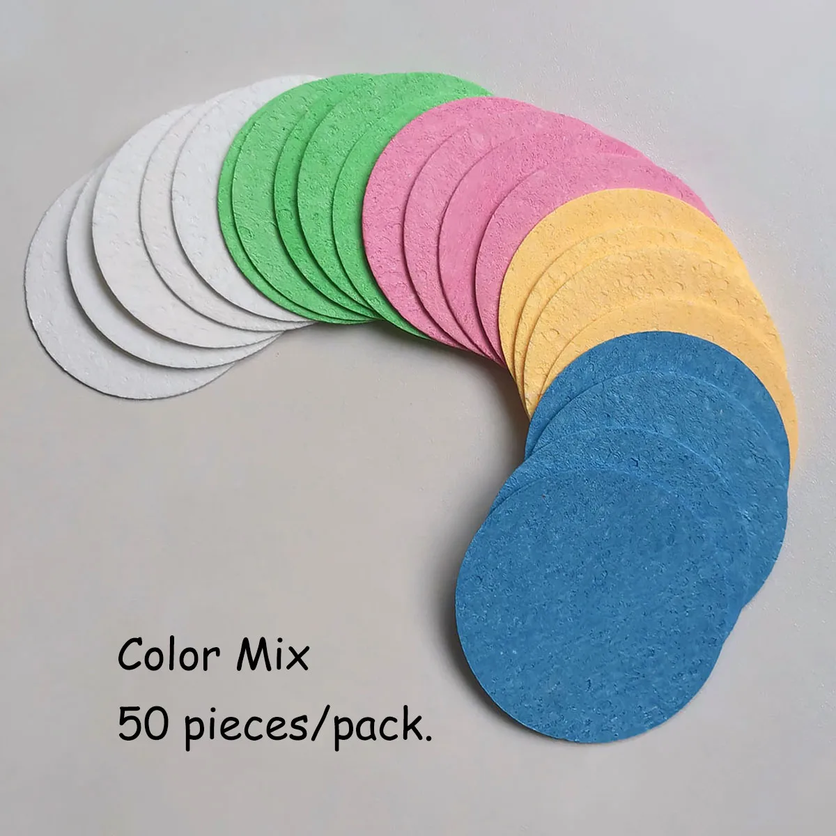 Puff de limpieza Comprimido redondo multicolor, paquete múltiple de 50 piezas, fibra vegetal, adecuado para limpieza y exfoliación