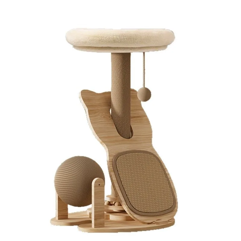 

Modern Style Solid Wood Integrated Cat Tree Sisal Nest Kitten Scratch Board Toy with Small Toy Climbing Rack Carton Packing