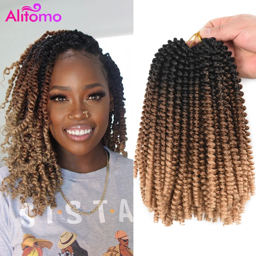 

Alitomo Pre Twisted Spring Twist Crochet Hair Synthetic Blonde Bomb Twists Short Curly Bohemian Ombre Braiding Hair for Women