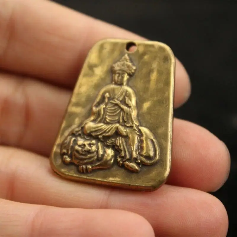 3 Cm Chinese Old Pure Brass Pendant Bronze Ksitigarbha Buddha Necklace Statues