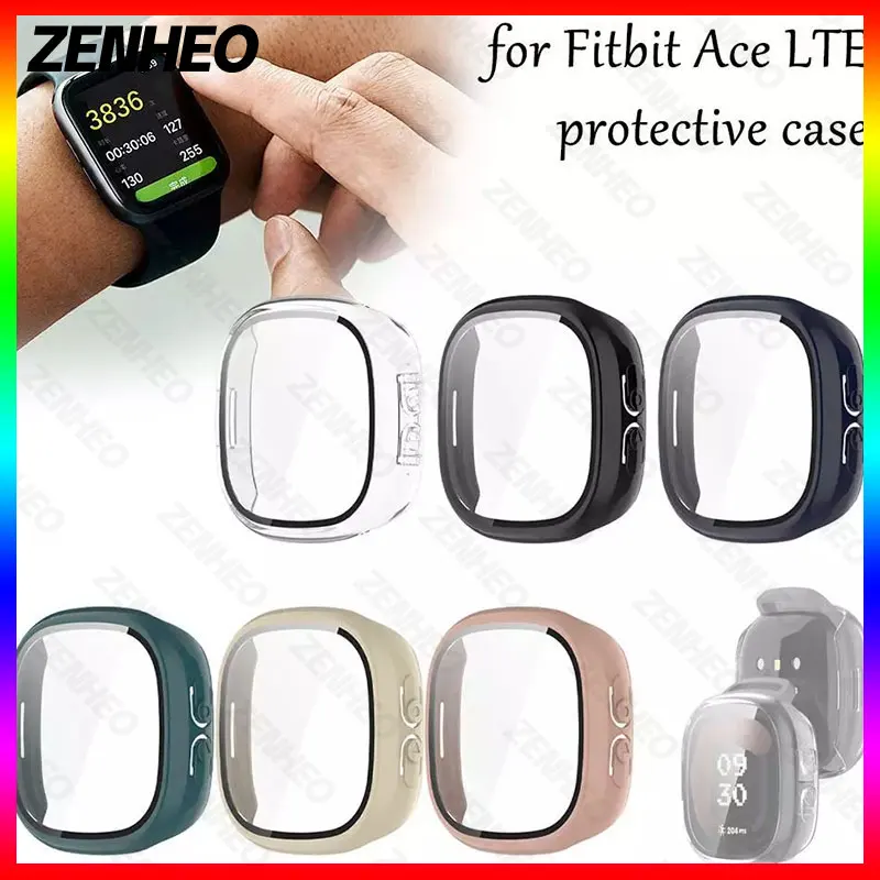 2-in-1 Screen Protector Case +Tempered Glass For Fitbit Ace LTE,PC Cover Case Shockproof Bumper Frame Shell For Fitbit Ace Lte