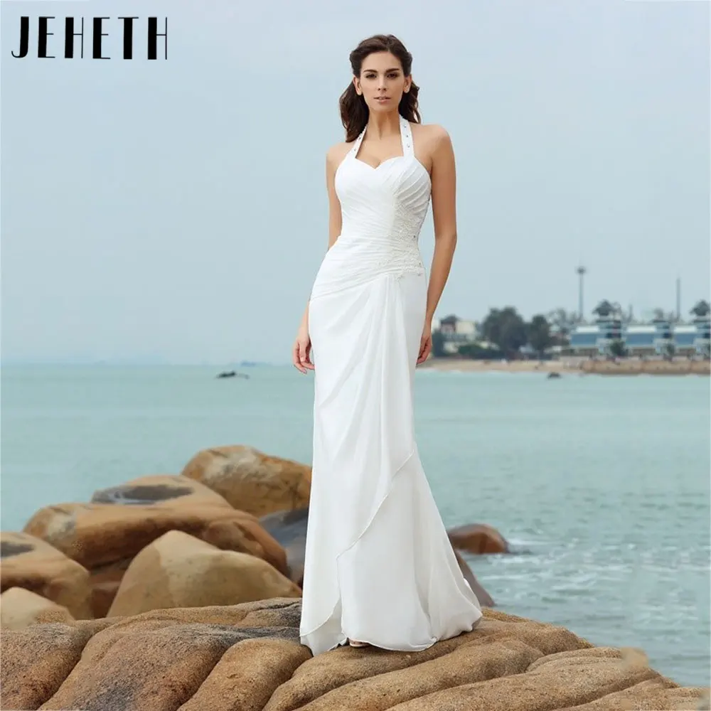 JEHETH Halter Sleeveless Mermaid Wedding Gowns Backless Back Buttons Bridal Dresses Custom Made vestido de noiva casamento 2024