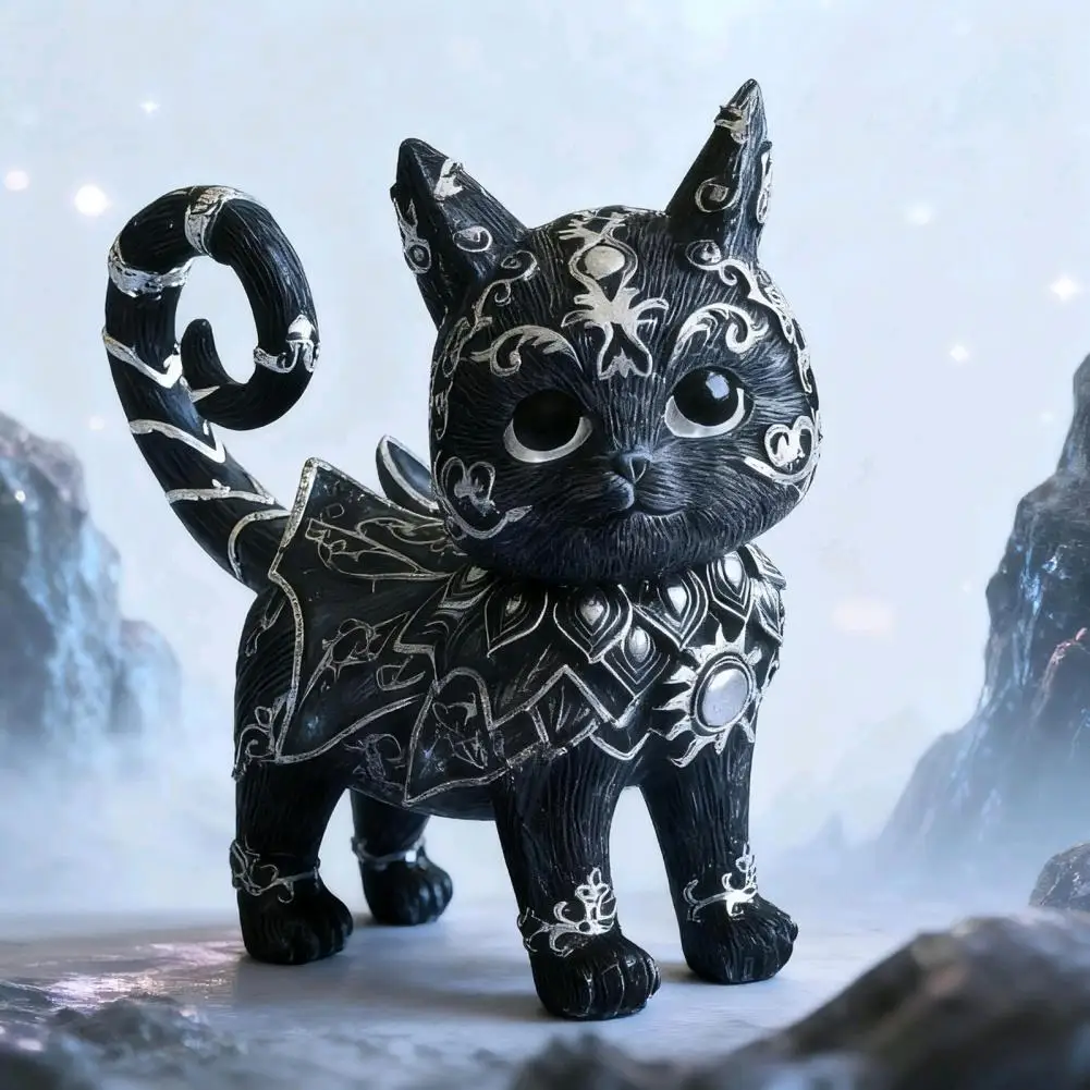 

Retro Style Cat Ornament Mysterious Black Cat Statue Resin Figurine Sculpture Home Office Desk Decor Wine Cabinet Shelf Ornament