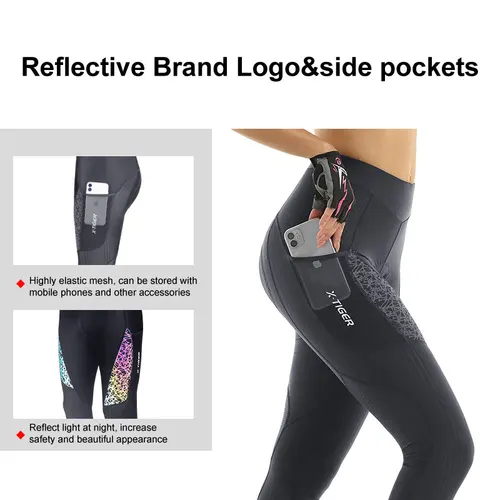 Imagen 2 del producto X-TIGER Pantalones de bicicleta para mujer, pantalones de bicicleta reflectantes transpirables con almohadilla mejorada con cremallera, pantalones ajustados para bicicleta MTB