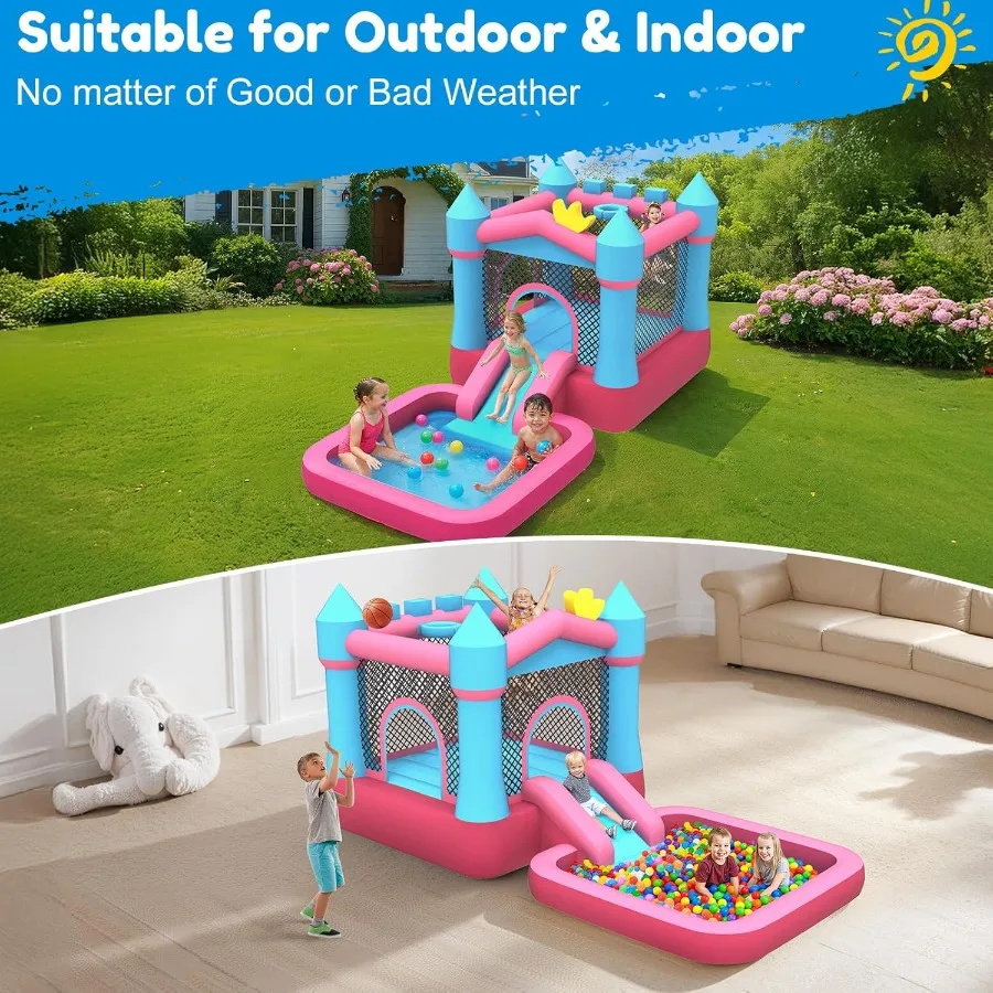 Casa gonfiabile con rimbalzo con piscina e scivolo, castello da salto per parco acquatico 12x6,2 piedi per bambini, tessuto Oxford 840D resistente, dai 3 ai 8 anni,