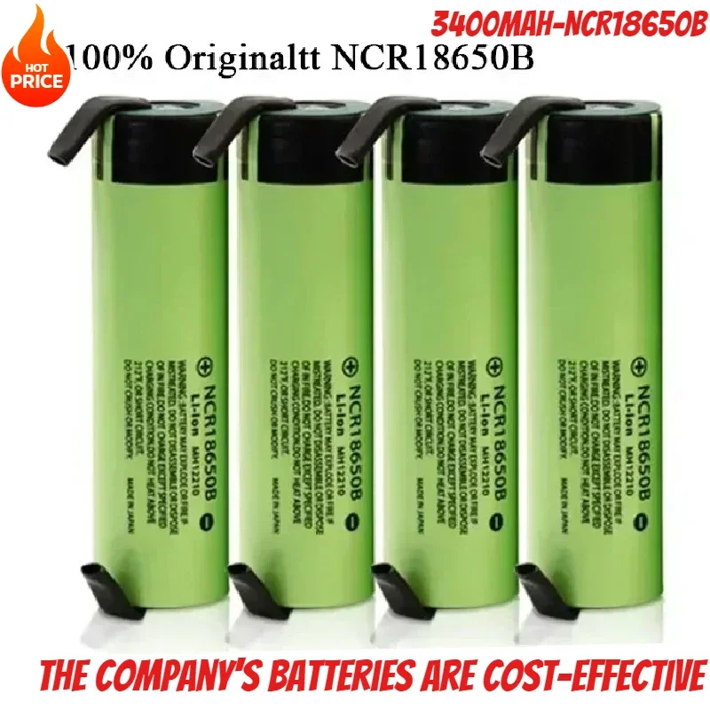 Original 18650 Battery NCR18650B 3.7V 3400mah 18650 Lithium Rechargeable Batterie DIY Welding Nickel Sheet for Flashlight Heater