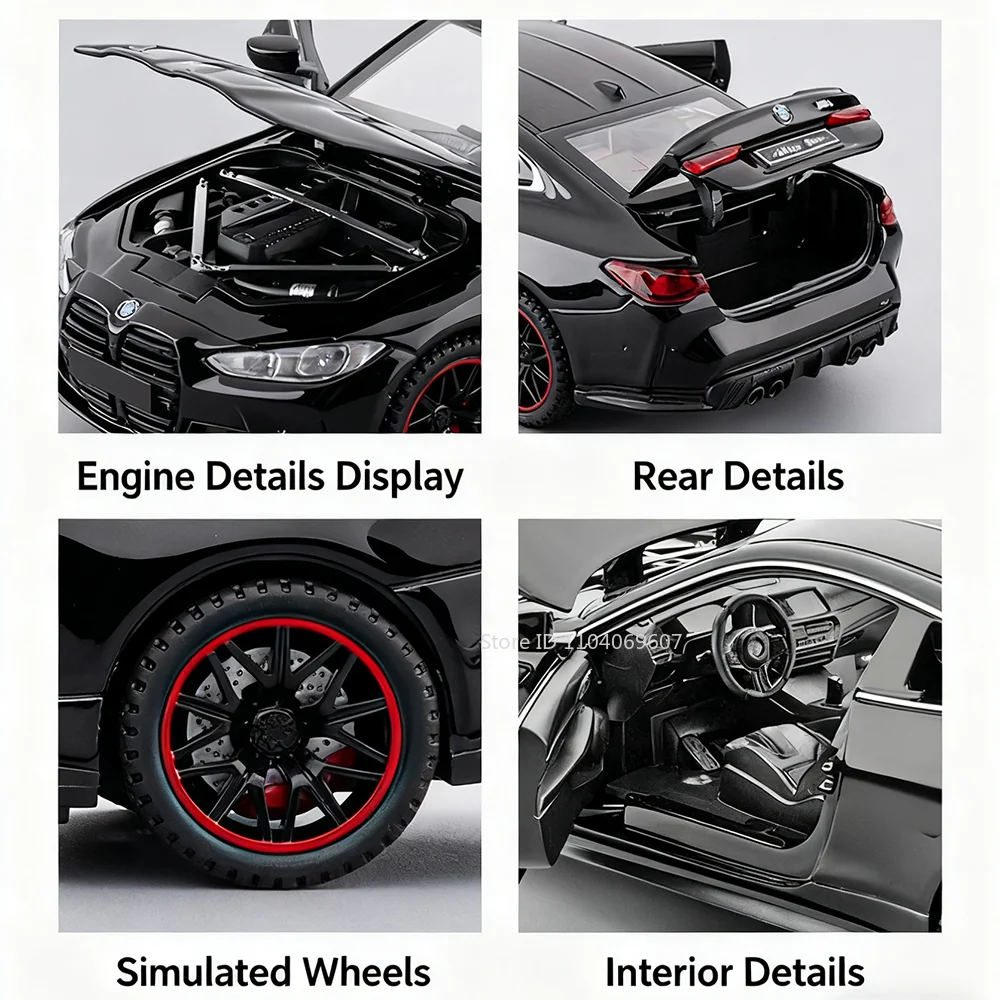 Model samochodu M4 X3M w skali 1:32, metalowy odlew, gumowe opony, napęd pull-back, otwierane drzwi, dźwięk, światło, ozdoba, pojazd, prezent urodzinowy
