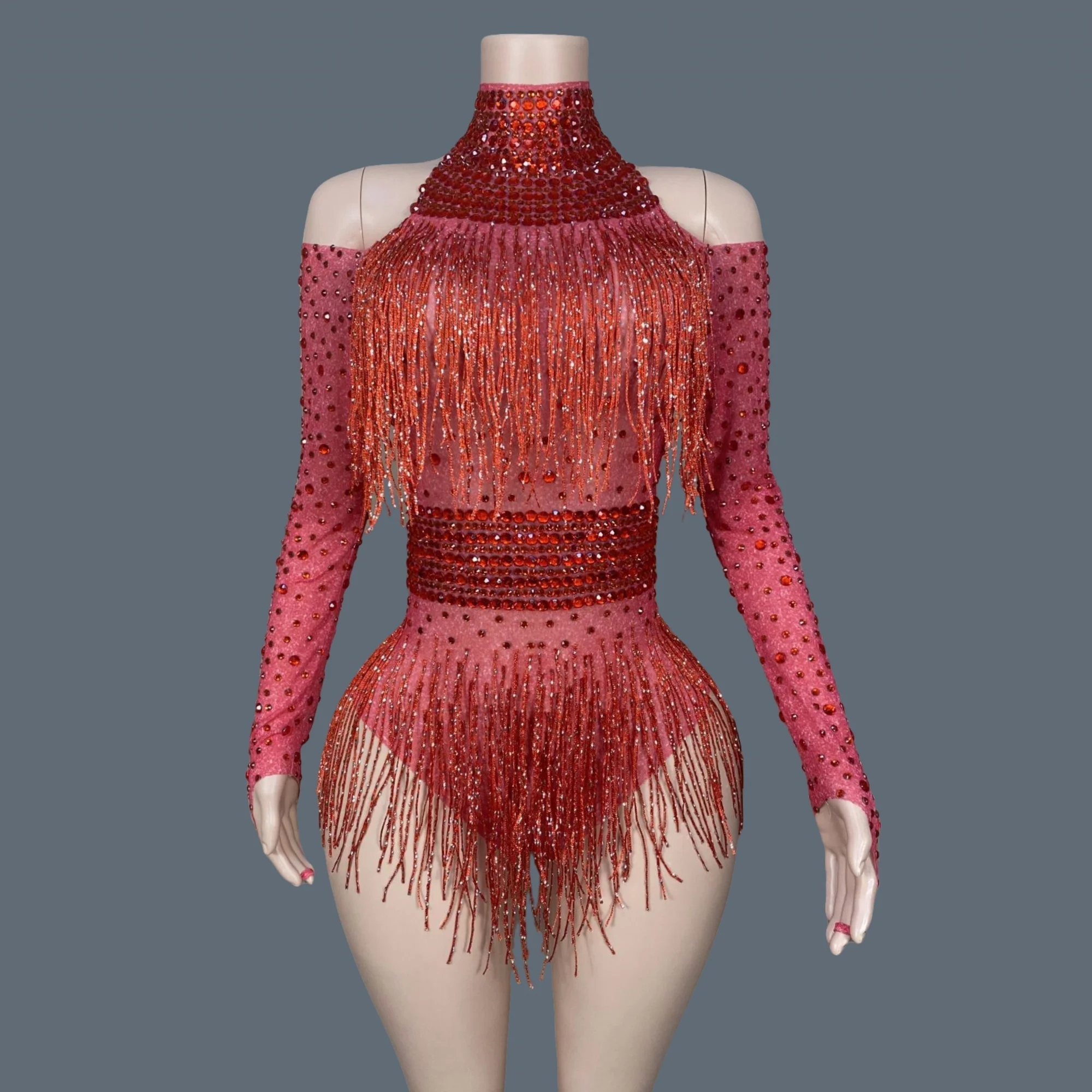 

New Arrival Clothing Shiny Rhinestone Tassels Elegant Chic Dress for Evening Hollow Out Unique Sexy Party Dress