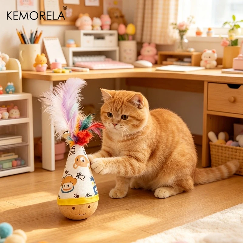 KEMORELA Schaukel-Katzenspielzeug, dynamisches, schüttelndes, interaktives Spiel, speziell für Katzen entwickelt, für unabhängiges Spielen, Haustierspielzeug im Feder-Stil – Detail 3