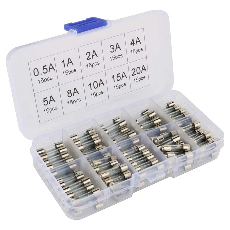 150Pcs 5X20 Fast-Blow Glass Tube Fuses Car Glass Tube Fuses Assorted Kit