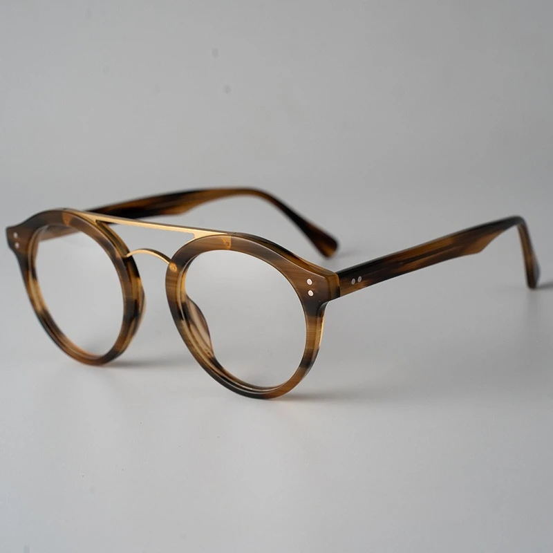 Fashion Double Bridge Oversized Men Acetate Metal Business Glasses Frame High-end Round Women Optics Prescription Custom Eyewear